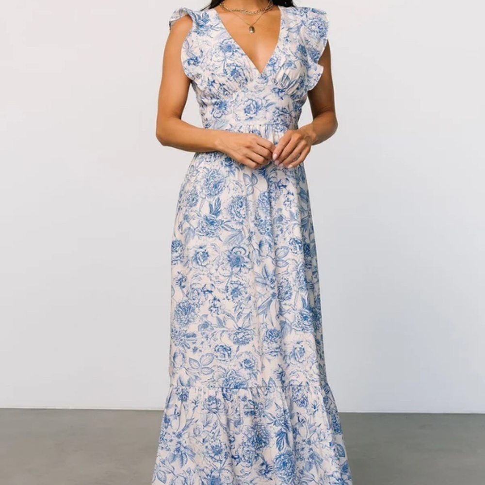 NWT Baltic Born Hampton Tie Back Chinoiserie Toile Blue White Maxi Dress Sz 1XL - Picture 5 of 14